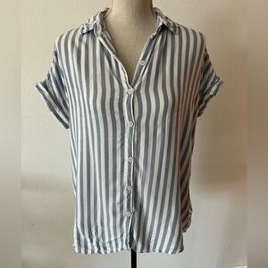 beachlunchlounge Blue and White Vertical Stripe Button-Down Shirt